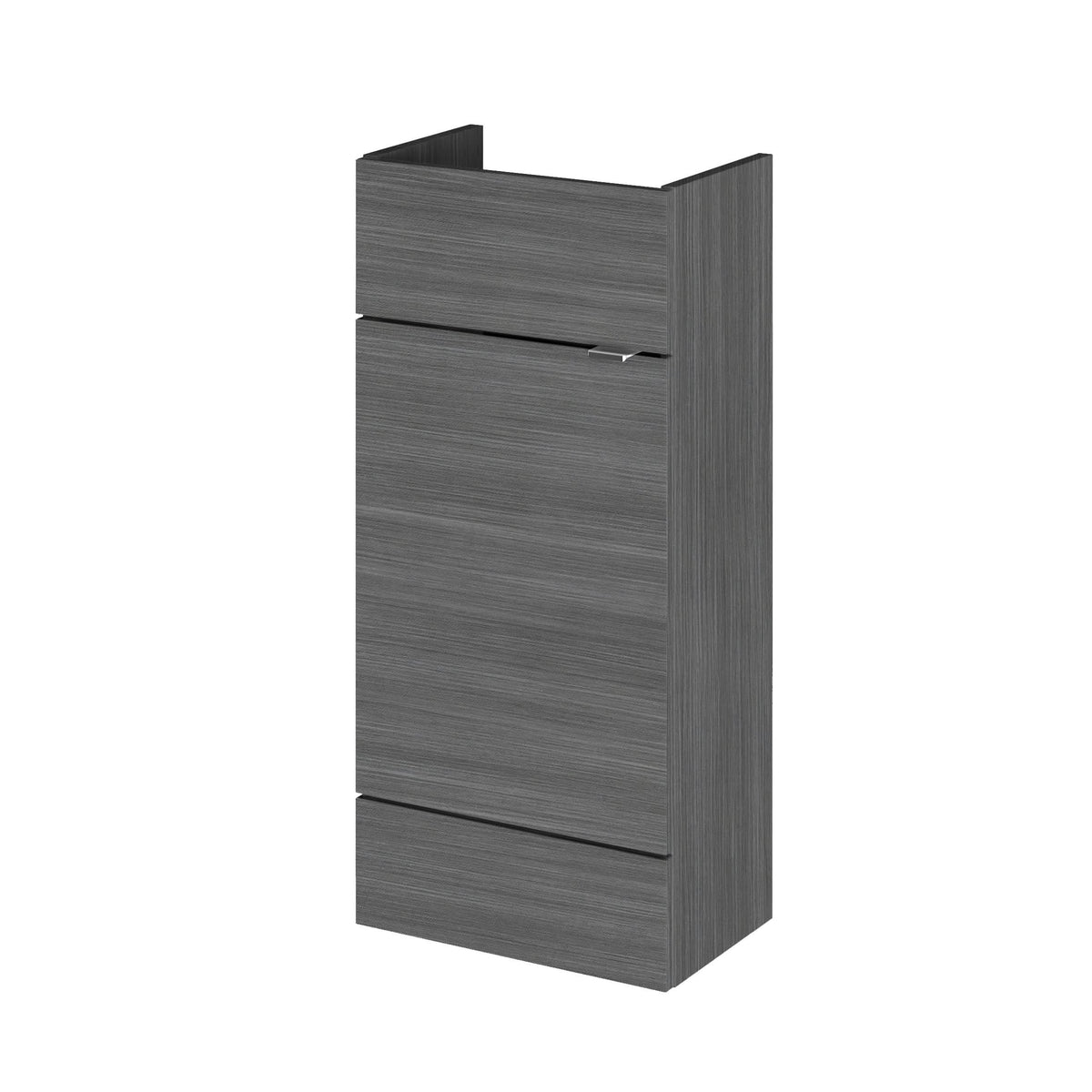 Hudson Reed Fusion Fitted Floor Standing Vanity Unit, 1 Soft Close Door Compact Bathroom Unit in Anthracite Woodgrain, 400mm (255Mm Deep)