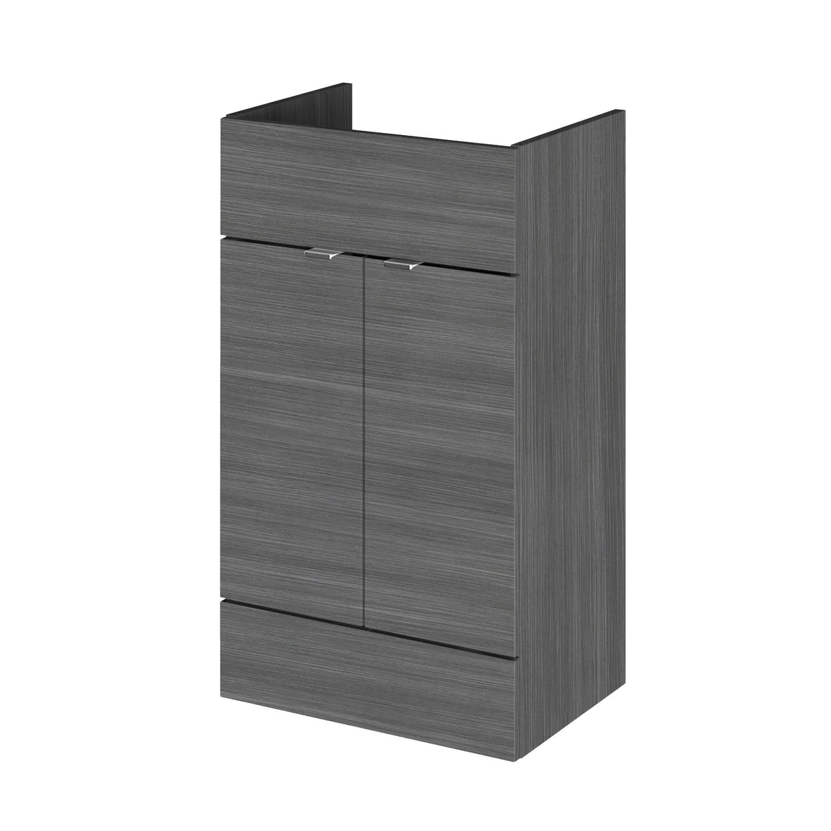 Hudson Reed Fusion Floor Standing Vanity Unit, Modern 2 Soft Close Door Compact Storage Bathroom Sink Unit in Anthracite Woodgrain, 500mm