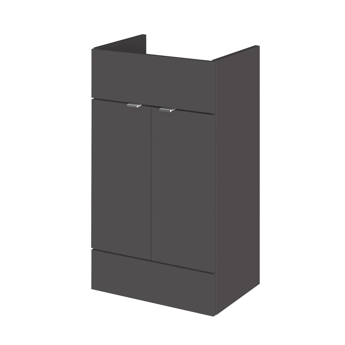 Hudson Reed Fusion Floor Standing 2 Door Vanity Unit without Basin, Modern Bathroom Furniture in Gloss Grey Furniture, 500mm