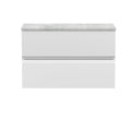 Hudson Reed Urban Wall Hung Countertop Basin Unit, 2 Soft Close Drawers Vanity Unit and Bellato Grey Worktop in Satin White, 800mm