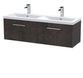 Hudson Reed Fluted Wall Hung 2-Drawer Vanity and Double Vitreous China Basin, Contemporary Sink Vanity Unit, Metallic Slate, 1200mm