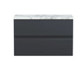 Hudson Reed Urban Wall Hung Countertop Basin Unit, 2 Soft Close Drawers Vanity Unit and Matt Carrera Marble Worktop in Soft Black, 800mm