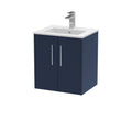 Hudson Reed Juno Wall Hung Vanity Unit with White Basin, 2-Door Modern Sink Cabinet, Compact Bathroom Vanity Unit in Bathroom, Soft Close & Matt Finish in Midnight Blue, 500mm