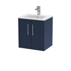 Hudson Reed Juno Wall Hung Vanity Unit with White Basin, 2-Door Modern Sink Cabinet, Compact Bathroom Vanity Unit in Bathroom, Soft Close & Matt Finish in Midnight Blue, 500mm
