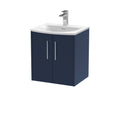 Hudson Reed Juno Wall Hung Vanity Unit with White Basin, 2-Door Cabinet with Soft Close Modern Bathroom Vanity Unit with Basin for Compact Spaces in Midnight Blue, 500mm