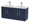 Hudson Reed Juno Wall Hung Vanity Unit with 4 Soft Close Doors and Double Basin, Durable Modern Sink Vanity Unit for Bathroom in Midnight Blue, 1200mm