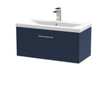 Hudson Reed Juno Wall Hung Single Drawer Vanity Unit with Basin 1 Tap Hole, Durable Soft Close Drawer with D Shape Handle for Modern Bathrooms in Midnight Blue, 800mm