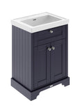Old London Floor Standing Vanity Unit with Fireclay Basin for Wall Mounted Taps with MDF Cabinet, Soft Close Doors, Traditional Sink Vanity Unit in Twilight Blue, 600mm