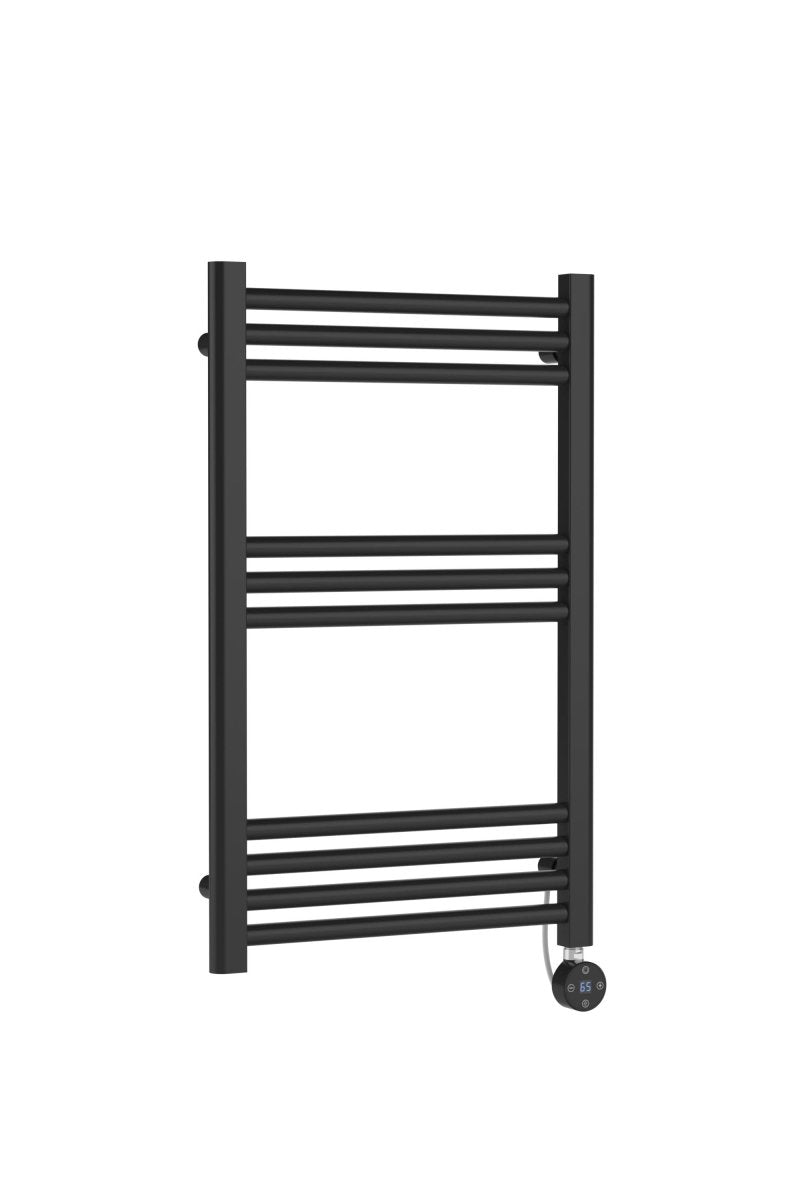 Hudson Reed Electric Round Straight Towel Radiator, Designer Heated Towel Rail with Thermostatic Control in Anthracite, 800x500mm