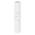 Hudson Reed Fusion Floor Standing Tall Unit without Basin Double Soft Close Doors and Drawers, Modern Bathroom Furniture in Gloss White, 300mm