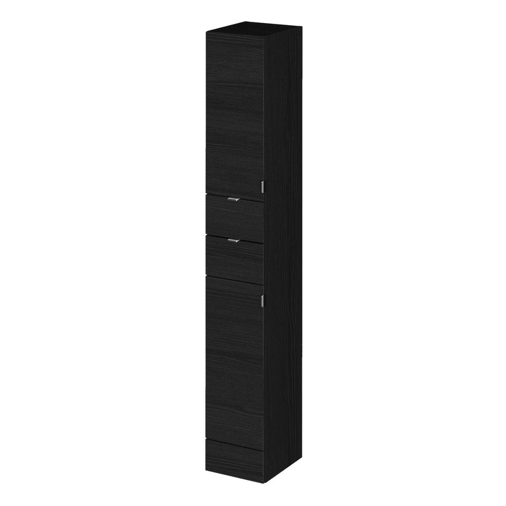 Hudson Reed Fusion Floor Standing Double Soft Close Door and Drawer Tall Cabinet without Basin, Modern Bathroom Cabinet in Charcoal Black, 300mm