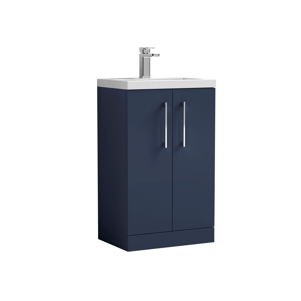 Hudson Reed Arno Compact Floor Standing 2 Door Vanity Unit with Ceramic Basin, Durable Modern Vanity Unit in Midnight Blue, 500mm