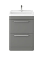 Hudson Reed Solar Floor Standing 2 Door Vanity Unit with Polymarble Basin, Durable Modern Vanity Unit in Cool Grey, 600mm