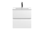Hudson Reed Urban Wall Hung 2 Drawer Vanity Unit with Minimalist Ceramic Basin, Modern Bathroom Furniture in Satin White, 500mm
