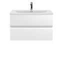 Hudson Reed Urban Wall Hung 2 Drawer Vanity Unit with Curved Ceramic Basin, Modern Bathroom Furniture in Satin White, 800mm