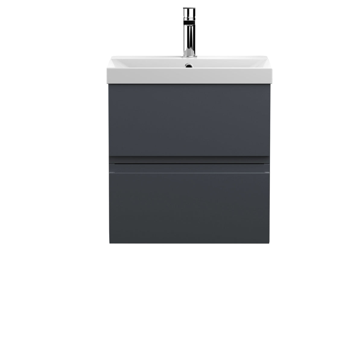 Hudson Reed Urban Wall Hung 2 Drawer Vanity Unit with Thin-Edge Ceramic Basin, Modern Bathroom Furniture in Soft Black, 500mm