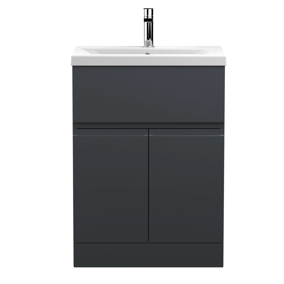 Hudson Reed Urban Floor Standing 2 Door 1 Drawer Vanity Unit with Mid-Edge Basin, Durable Modern Vanity Unit in Soft Black, 600mm