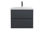 Hudson Reed Urban Wall Hung 2 Drawer Vanity Unit with Mid-Edge Ceramic Basin, Modern Bathroom Furniture in Soft Black, 600mm