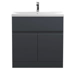 Hudson Reed Urban Floor Standing 2 Door 1 Drawer Vanity Unit with Mid-Edge Basin, Durable Modern Vanity Unit in Soft Black, 800mm