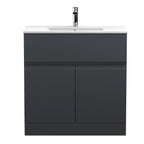 Hudson Reed Urban Floor Standing 2 Door 1 Drawer Vanity Unit with Minimalist Basin, Modern Vanity Unit in Soft Black, 800mm