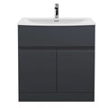 Hudson Reed Urban Floor Standing 2 Door 1 Drawer Vanity Unit with Curved Basin, Durable Modern Vanity Unit in Soft Black, 800mm