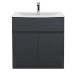 Hudson Reed Urban Floor Standing 2 Door 1 Drawer Vanity Unit with Curved Basin, Durable Modern Vanity Unit in Soft Black, 800mm
