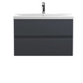 Hudson Reed Urban Wall Hung 2 Drawer Vanity Unit with Mid-Edge Ceramic Basin, Modern Bathroom Furniture in Soft Black, 800mm