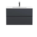 Hudson Reed Urban Wall Hung 2 Drawer Vanity Unit with Minimalist Ceramic Basin, Modern Bathroom Furniture in Soft Black, 800mm