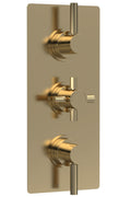 Hudson Reed Tec Pura Triple Thermostatic Shower Valve, Minimalist Sleek Design, Bathroom Accessories, Brushed Brass