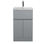 Hudson Reed Urban Floor Standing 2 Door 1 Drawer Vanity Unit with Thin-Edge Basin, Modern Vanity Unit in Satin Grey, 500mm