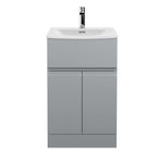 Hudson Reed Urban Floor Standing 2 Door 1 Drawer Vanity Unit with Curved Basin, Durable Modern Vanity Unit in Satin Grey, 500mm