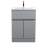 Hudson Reed Urban Floor Standing 2 Door 1 Drawer Vanity Unit with Mid-Edge Basin, Durable Modern Vanity Unit in Satin Grey, 600mm