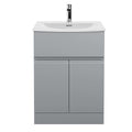 Hudson Reed Urban Floor Standing 2 Door 1 Drawer Vanity Unit with Curved Basin, Durable Modern Vanity Unit in Satin Grey, 600mm