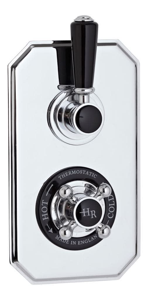 Old London Topaz Twin Thermostatic Valve with Diverter, Concealed Shower Valve with Precise Control, Sleek Chrome & Black Finish