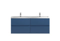 Hudson Reed Urban Wall Hung 4 Drawer Vanity Unit with Double Ceramic Basin, Modern Bathroom Furniture in Satin Blue, 1200mm
