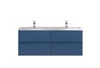 Hudson Reed Urban Wall Hung 4 Drawer Vanity Unit with Double Ceramic Basin, Modern Bathroom Furniture in Satin Blue, 1200mm
