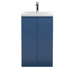 Hudson Reed Urban Floor Standing 2 Soft Close Door Vanity Unit with Mid-Edge Basin, Modern Vanity Unit in Satin Blue, 500mm