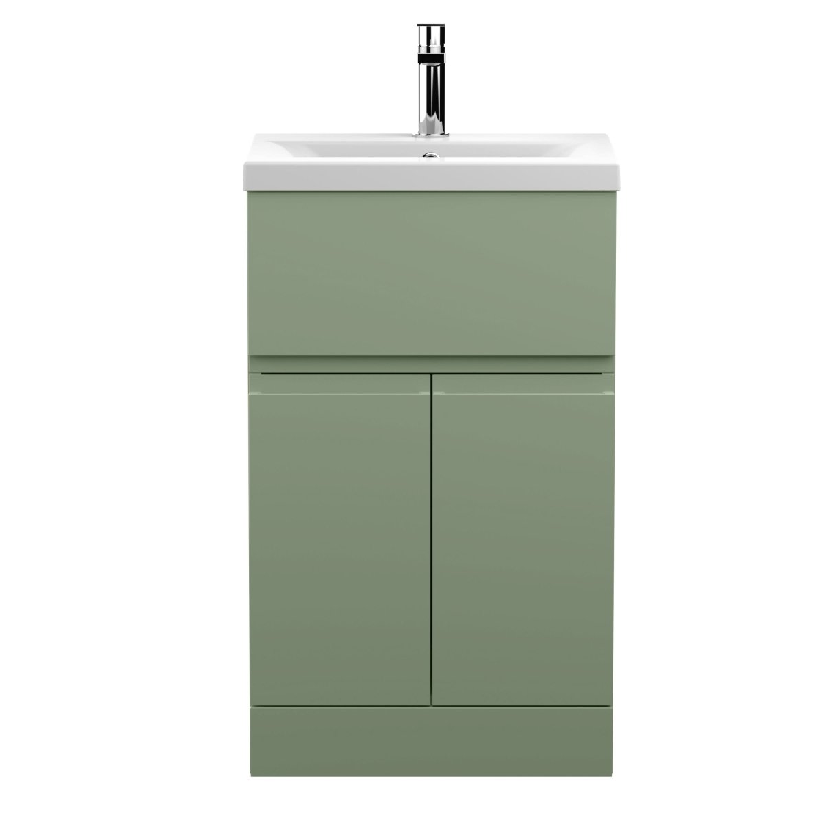 Hudson Reed Urban Floor Standing 2 Door 1 Drawer Vanity Unit with Mid-Edge Basin, Durable Modern Vanity Unit in Satin Green, 500mm