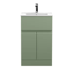Hudson Reed Urban Floor Standing 2 Door 1 Drawer Vanity Unit with Minimalist Basin, Modern Vanity Unit in Satin Green, 500mm