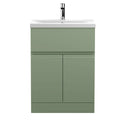 Hudson Reed Urban Floor Standing 2 Door 1 Drawer Vanity Unit with Mid-Edge Basin, Durable Modern Vanity Unit in Satin Green, 600mm
