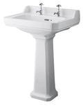 Old London Richmond Basin & Pedestal 2 Tap Hole, Premium Basin with Pedestal, White, 600mm