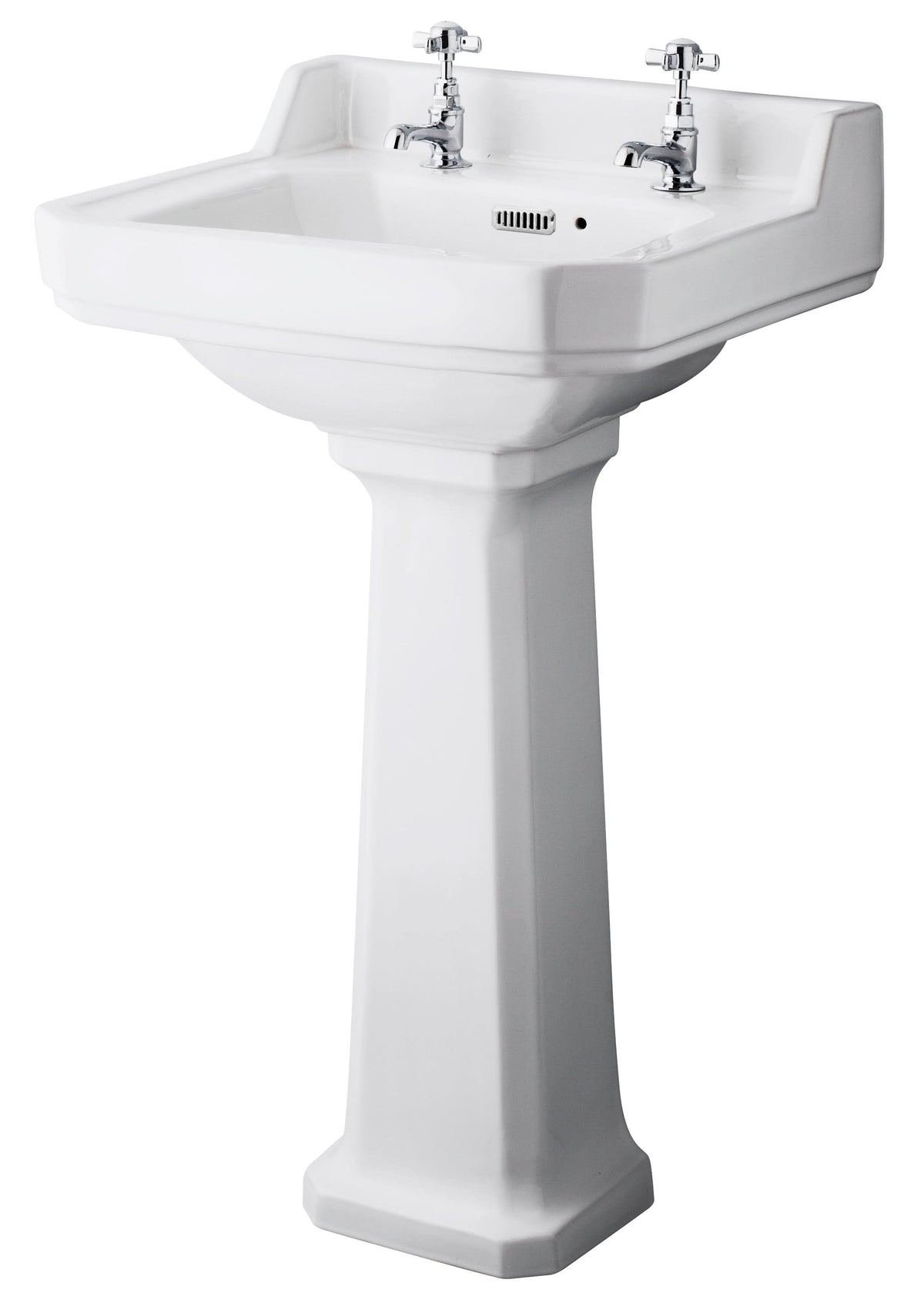 Old London Richmond 500mm 2 Tap Hole Basin & Comfort Height Pedestal, Traditional Basin with Pedestal, White