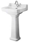 Old London Richmond 500mm 1 Tap Hole Basin & Comfort Height Pedestal, Traditional Basin with Pedestal, White