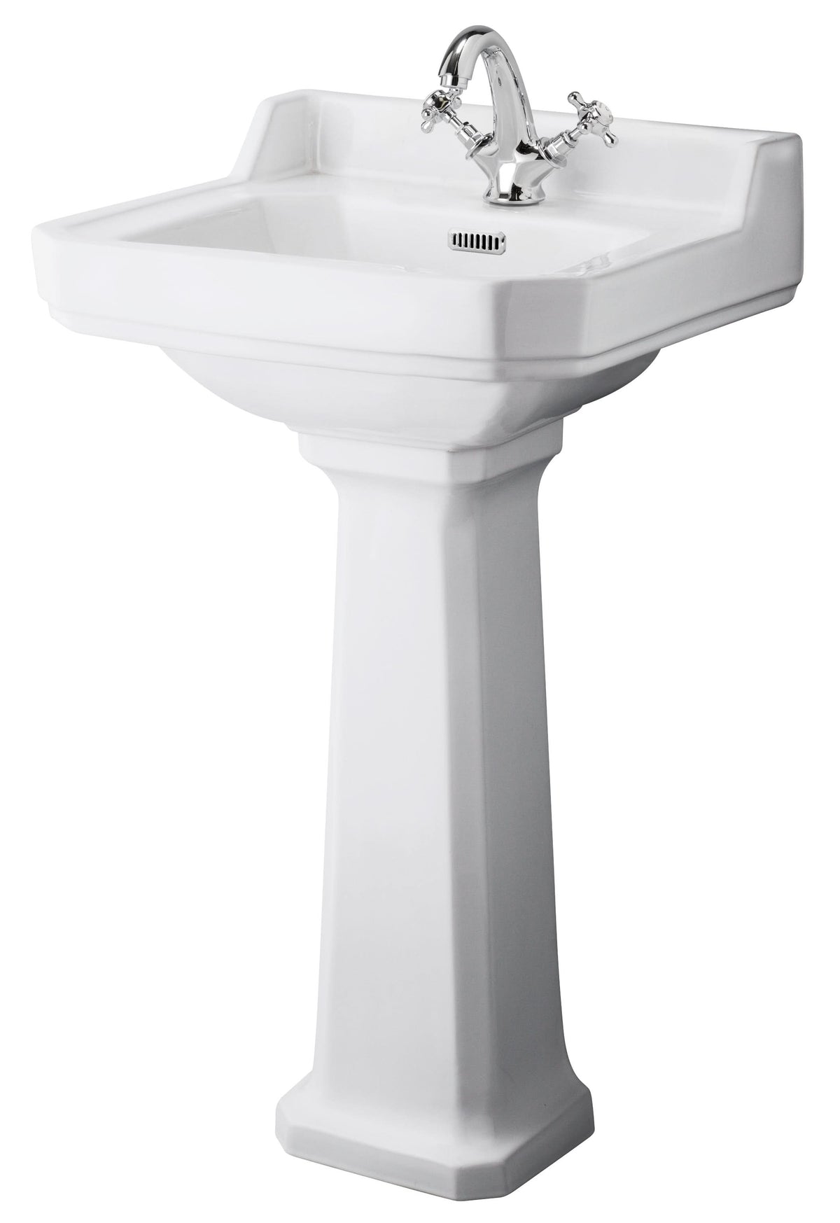 Old London Richmond 500mm 1 Tap Hole Basin & Comfort Height Pedestal, Traditional Basin with Pedestal, White