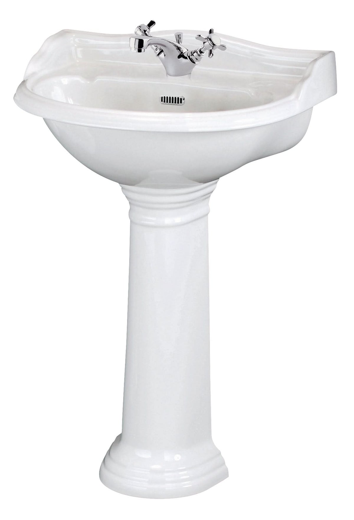 Old London Chancery 500mm Basin & Pedestal 1 Tap Hole, Pedestal Bathroom Basin, White