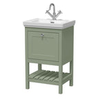 Old London Bexley Floor Standing 1 Drawer Vanity & 1 Tap Hole Fireclay Basin, Stylish Vanity Unit with Basin, Fern Green, 500mm