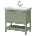 Old London Bexley Floor Standing 1 Drawer Vanity & 1 Tap Hole Fireclay Basin, Stylish Vanity Unit with Basin, Fern Green, 800mm