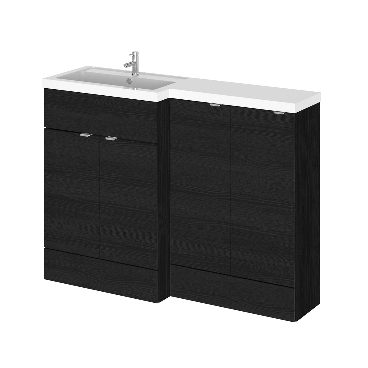 Hudson Reed Fusion Floor Standing 4 Door Vanity Basin Left Hand Combination, Sink Vanity Unit, Charcoal Black, 1200mm