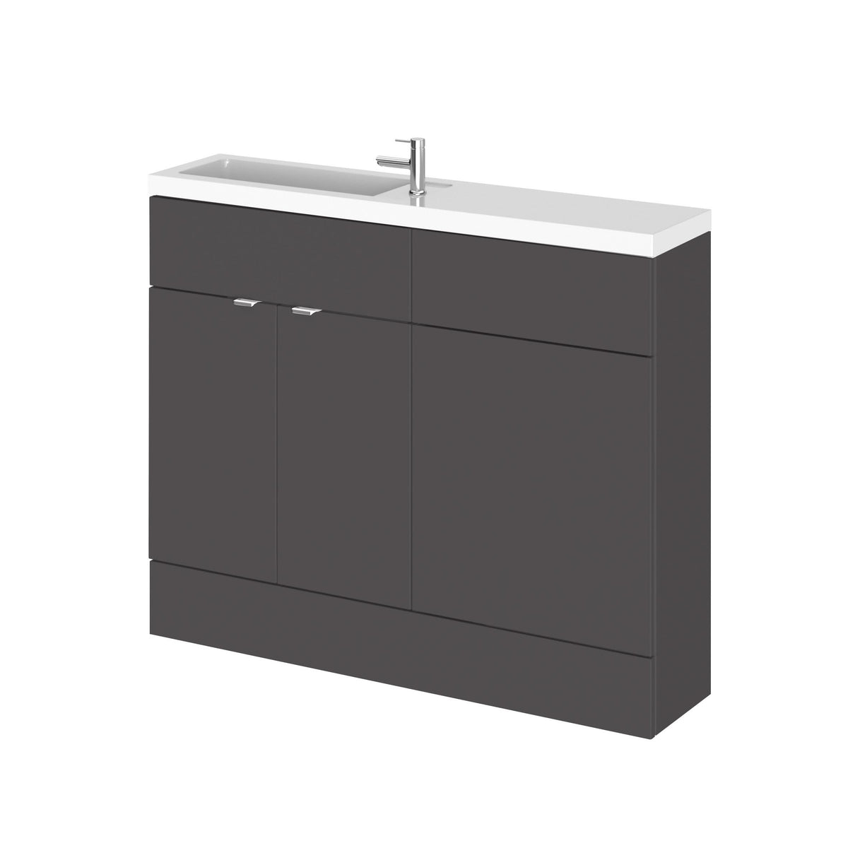 Hudson Reed Fusion Floor Standing 2 Door Vanity Basin & WC Combination Compact, Sink Vanity Unit, Gloss Grey, 1100mm
