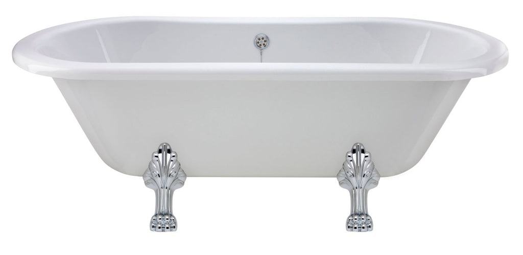 Old London Kingsbury Freestanding Bath Tub with Pride Leg Set, Durable Double Ended Traditional Bathroom Style in White, 1500mm